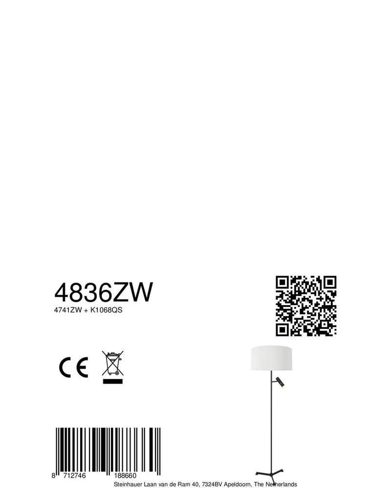 Stang Stehlampe mit Lesearm aus Leinen und Metall in Schwarz, Ansicht 9