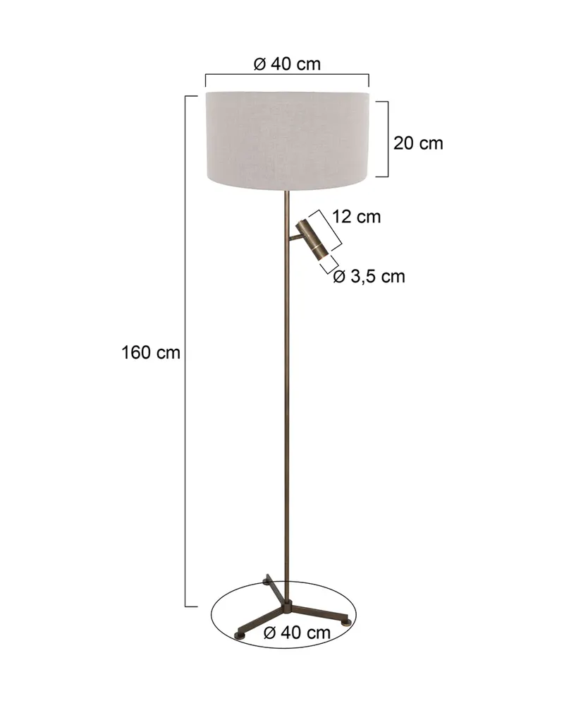 Stang Stehlampe mit Lesearm aus Metall und Leinen in Bronze, Ansicht 2