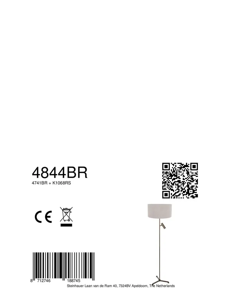 Stang Stehlampe mit Lesearm aus Metall und Leinen in Bronze, Ansicht 8