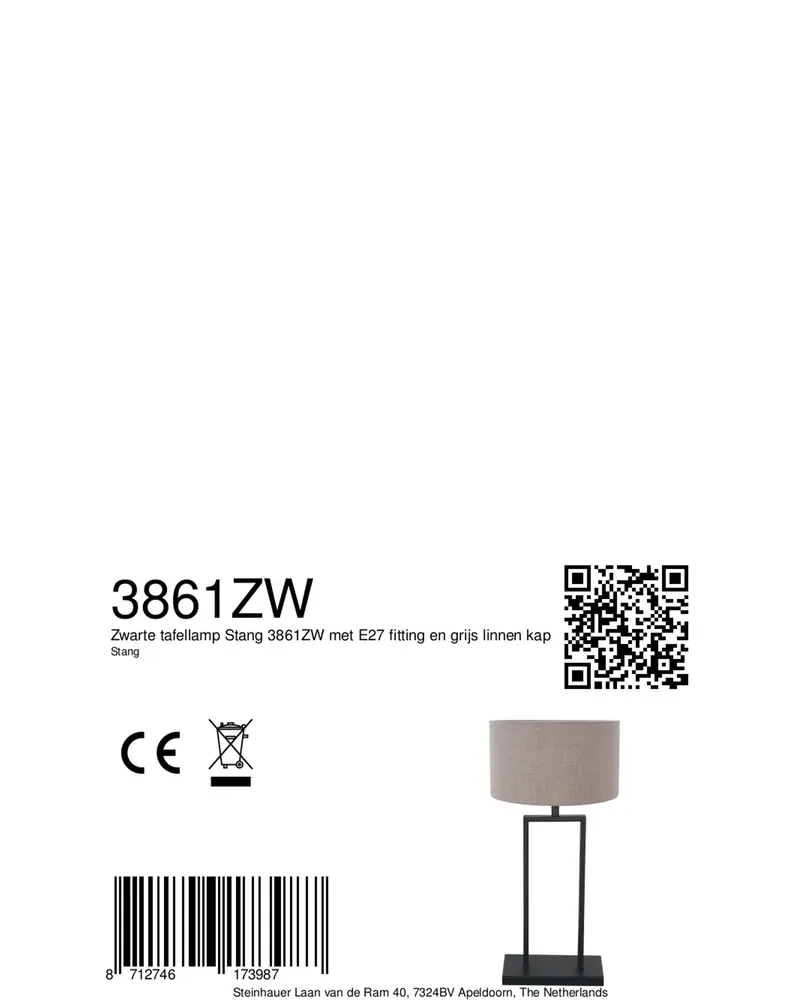 Stang Tischlampe aus Leinen und Metall in Grau, Ansicht 15