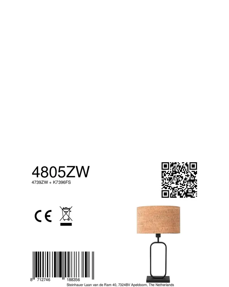 Steinhauer Stang Tischlampe aus Kork und Metall, 47 cm in Beige, Schwarz, Ansicht 9