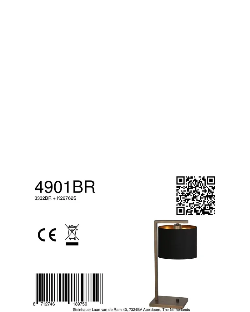 Stang Tischlampe aus Metall und Leinen in Bronze, Gold, Schwarz, Ansicht 10