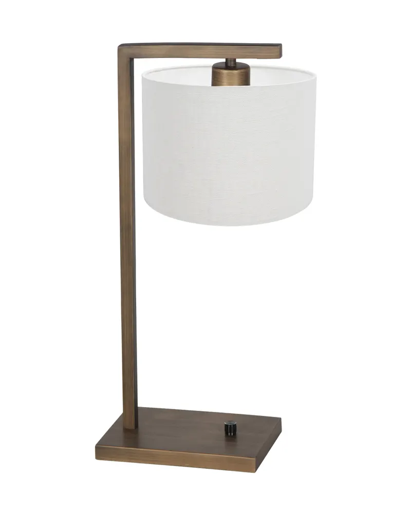 Stang Tischlampe aus Metall und Leinen, Bronze, Leinenweiß