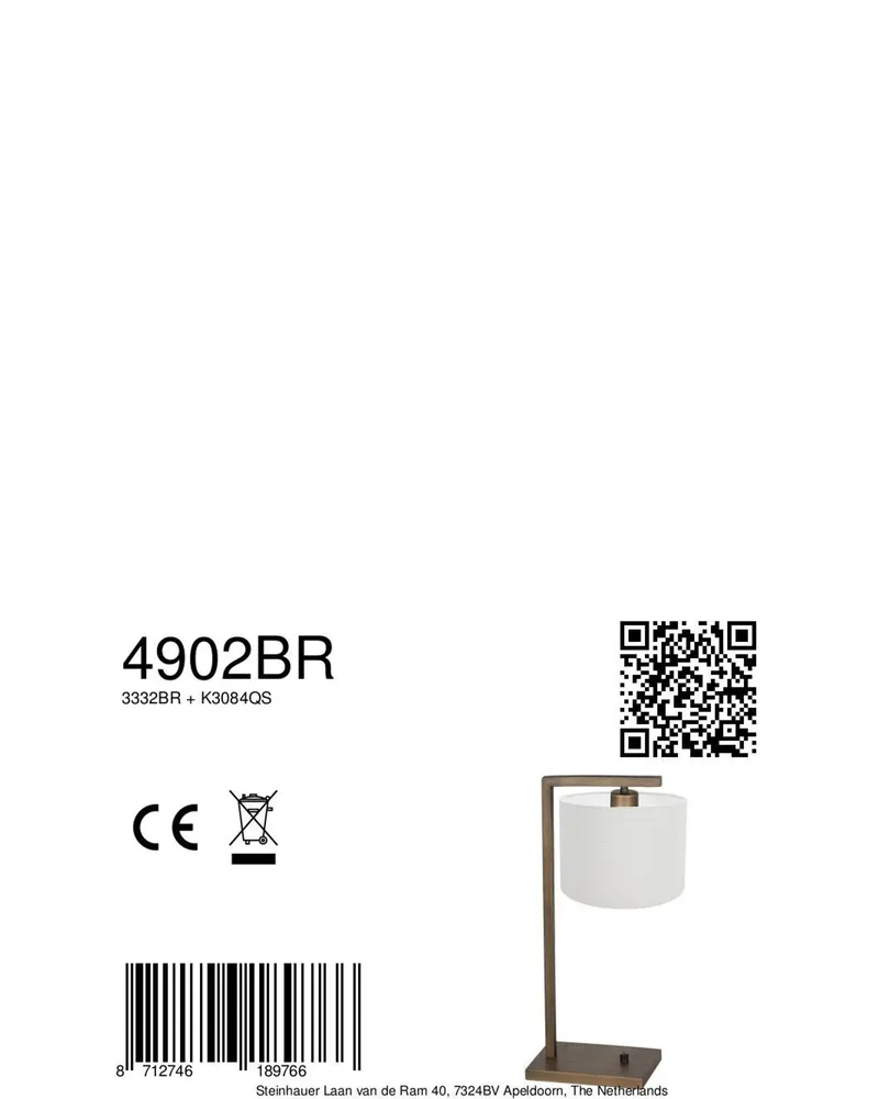 Stang Tischlampe aus Metall und Leinen in Bronze, Leinenweiß, Ansicht 10