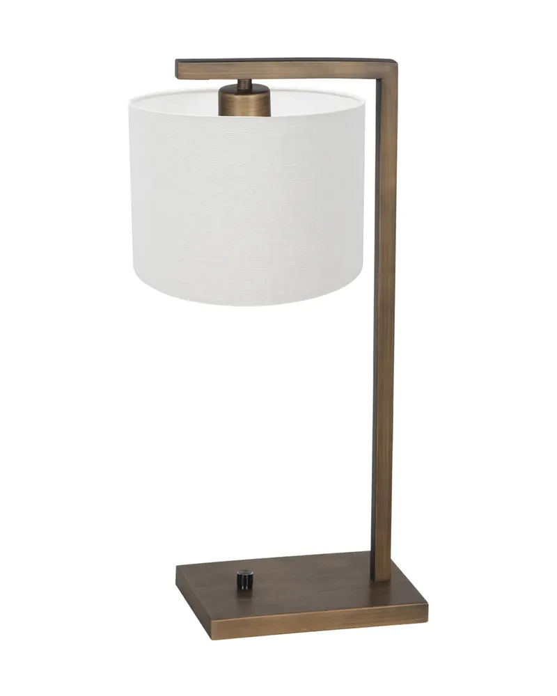 Stang Tischlampe aus Metall und Leinen in Bronze, Leinenweiß, Ansicht 2