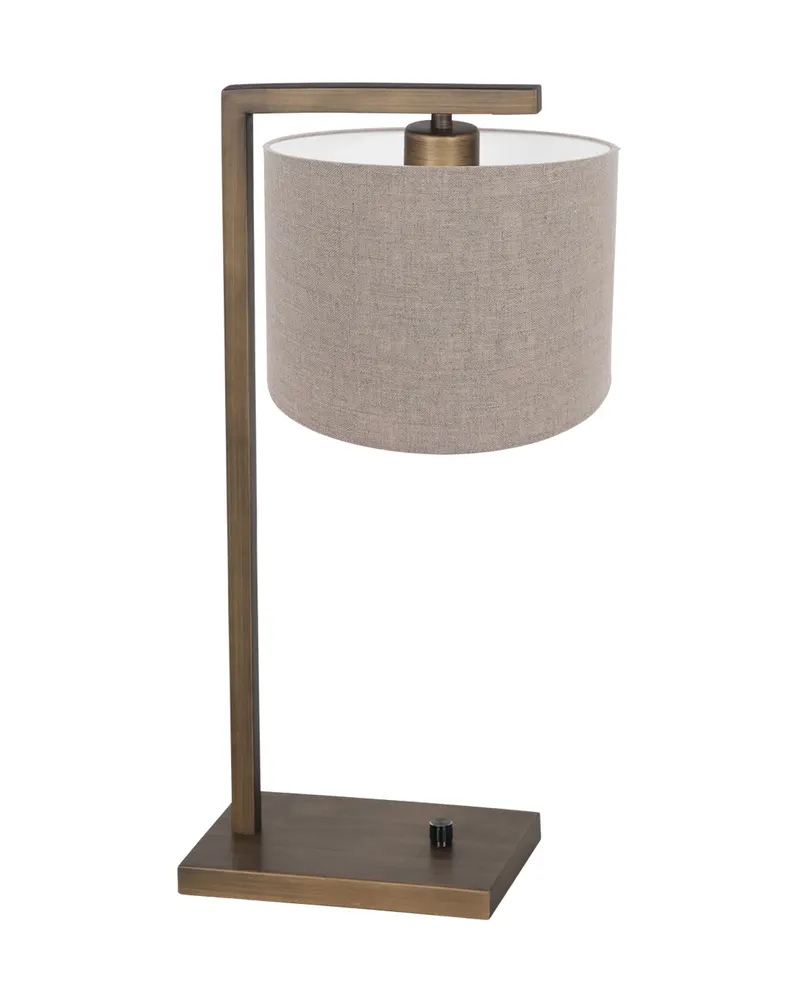 Stang Tischlampe aus Metall und Leinen in Bronze, Grau, Ansicht 1