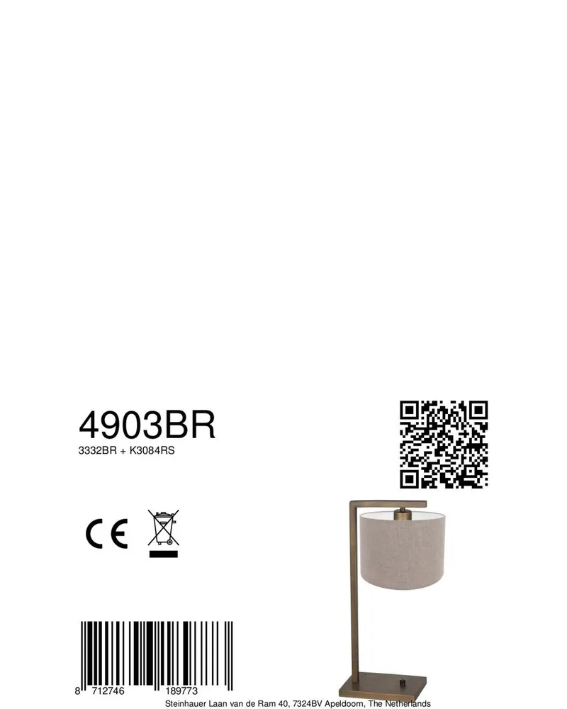 Stang Tischlampe aus Metall und Leinen in Bronze, Grau, Ansicht 10