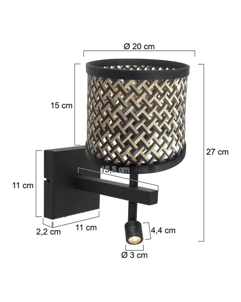 Stang Wandleuchte mit verstellbarem Lesearm in Naturfarben, Schwarz, Ansicht 9