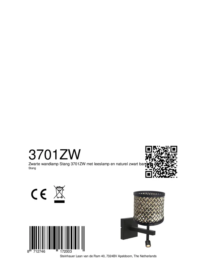 Stang Wandleuchte mit verstellbarem Lesearm in Naturfarben, Schwarz, Ansicht 4