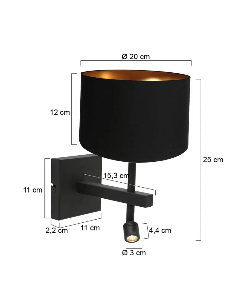 Steinhauer Stang Wandleuchte mit schwenkbarem Lesearm, Schwarz in Schwarz, Ansicht 2