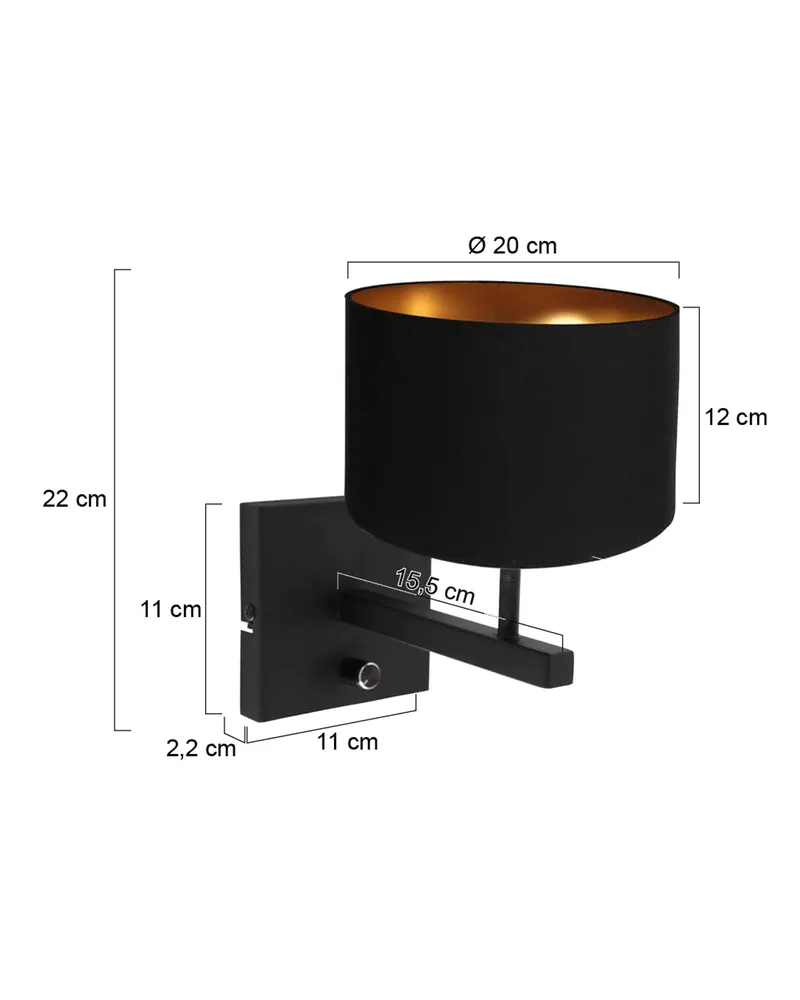 Steinhauer Stang Wandleuchte mit E27-Fassung, Schwarz in Schwarz, Ansicht 14