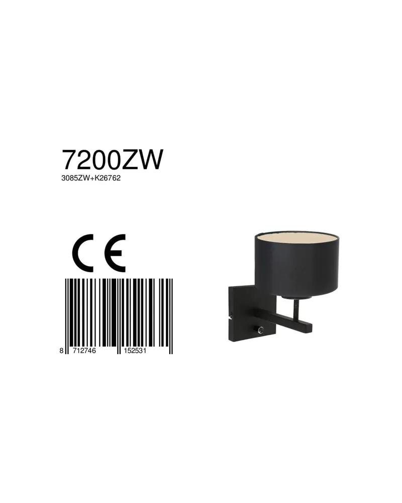 Steinhauer Stang Wandleuchte mit E27-Fassung, Schwarz in Schwarz, Ansicht 9