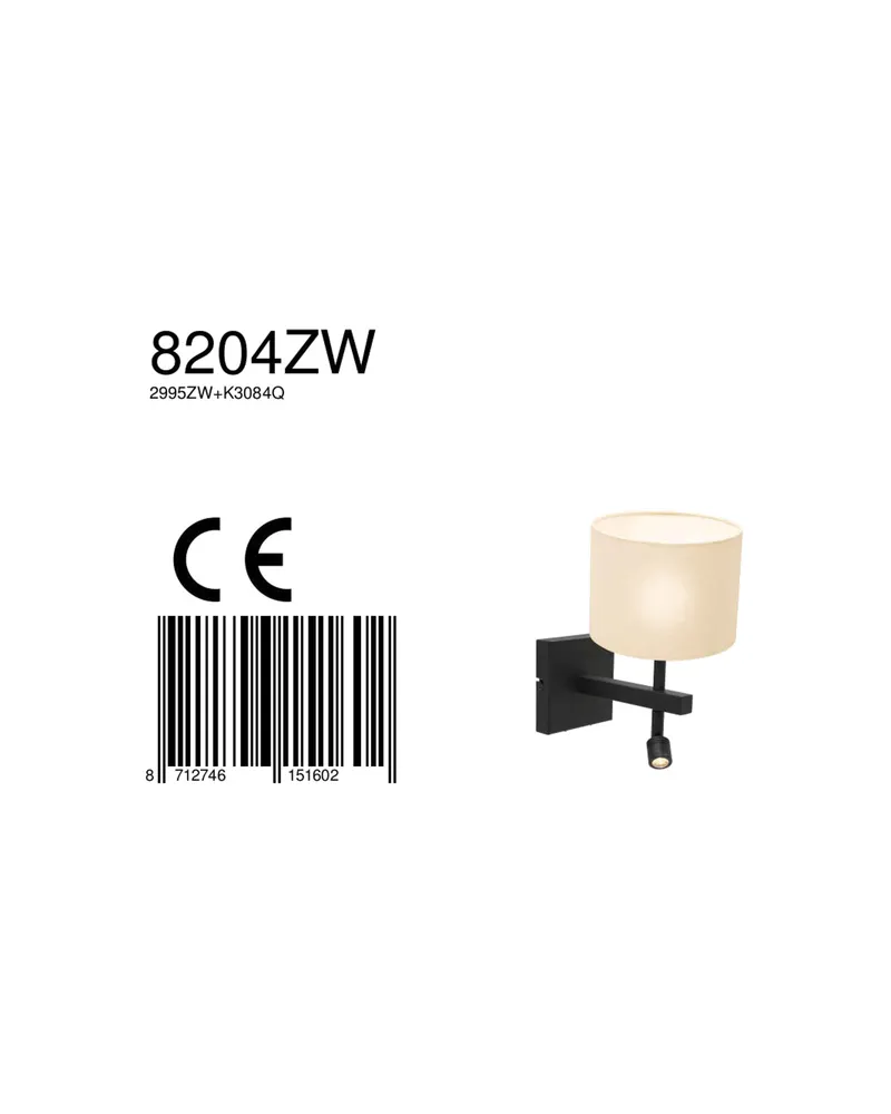 Stang Wandleuchte mit LED-Lesearm in Schwarz, Ansicht 13