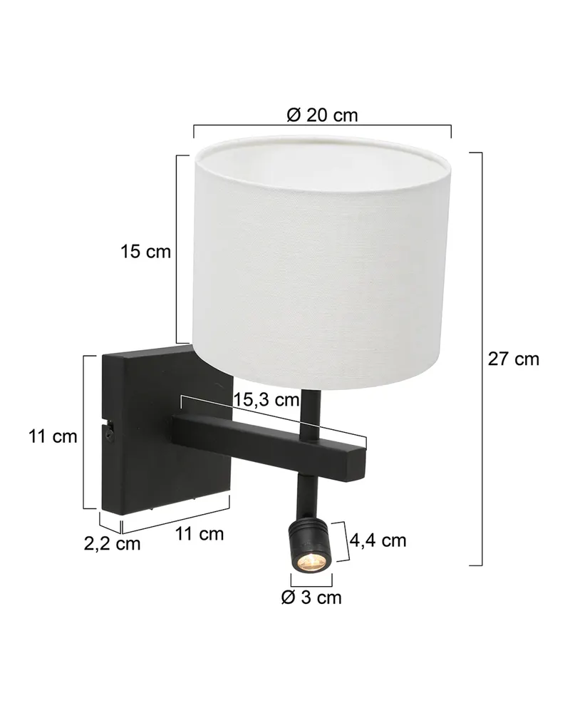 Stang Wandleuchte mit LED-Lesearm in Schwarz, Ansicht 2
