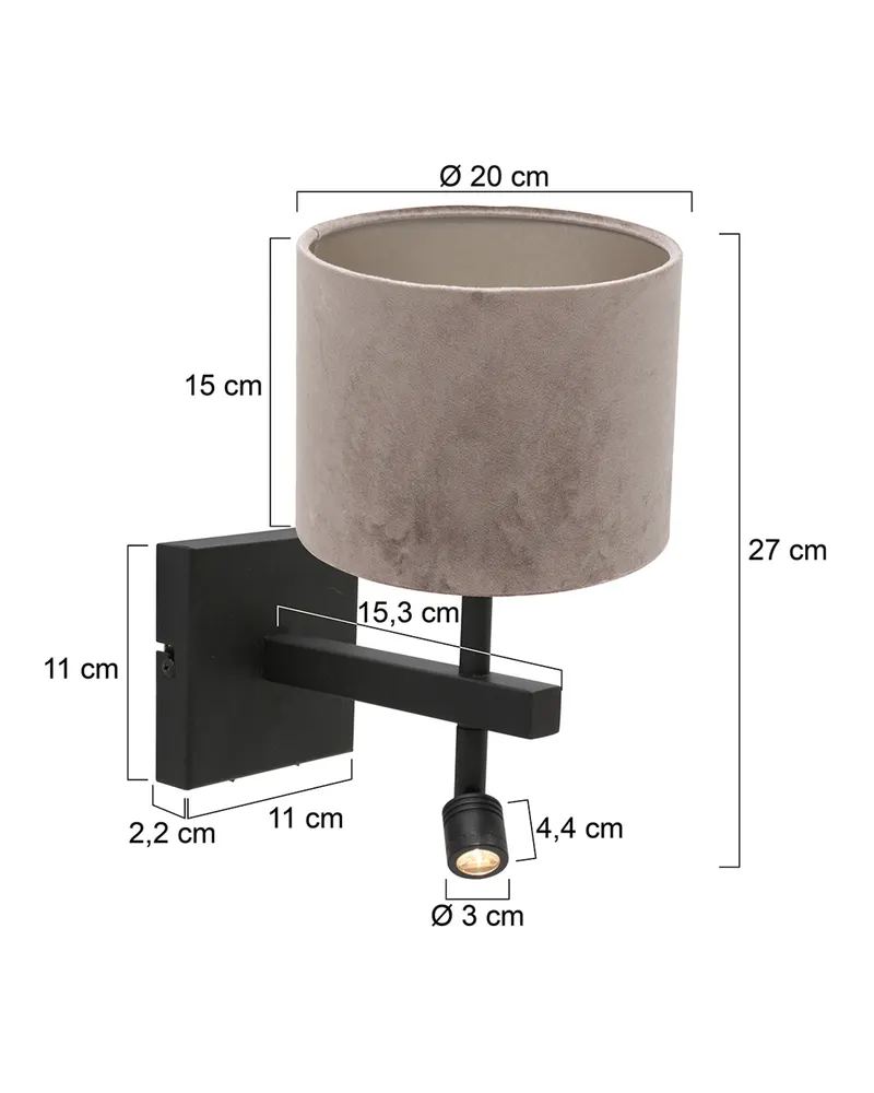 Stang Wandleuchte mit verstellbarem Lesearm in Grau, Schwarz, Ansicht 3