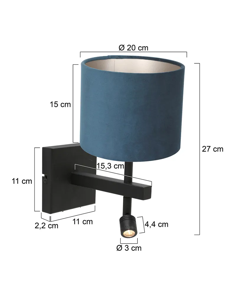Stang Wandleuchte mit verstellbarem Lesearm in Blau, Schwarz, Ansicht 3