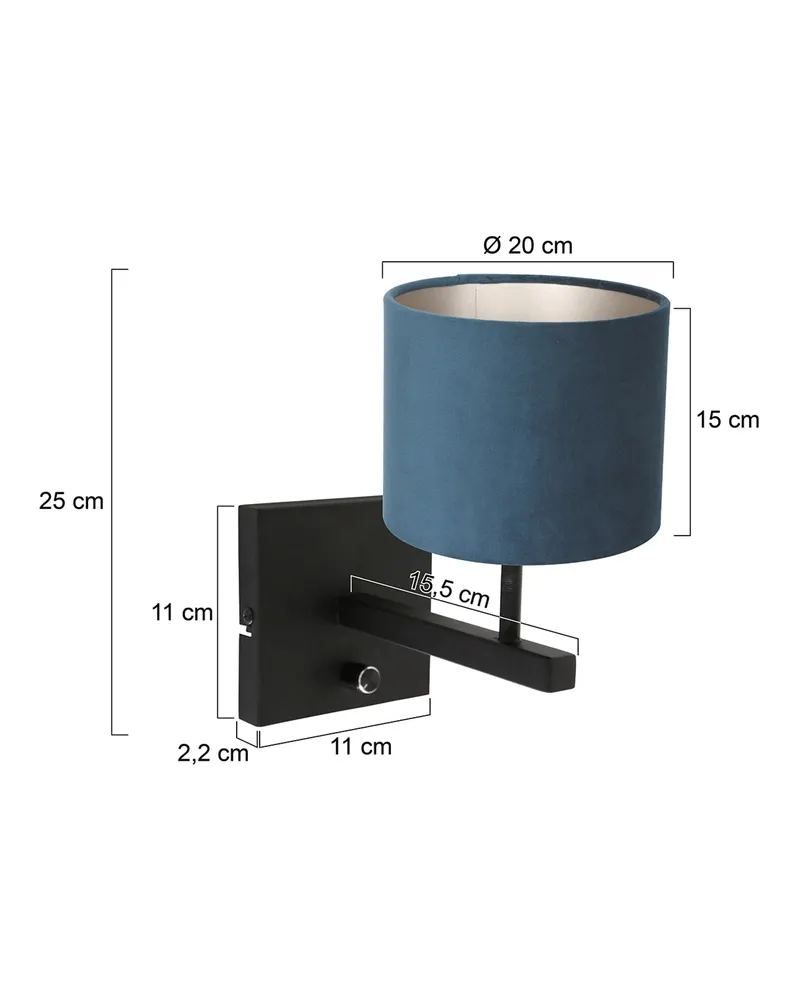 Stang Wandleuchte mit E27-Fassung und Lesearm in Blau, Schwarz, Ansicht 13