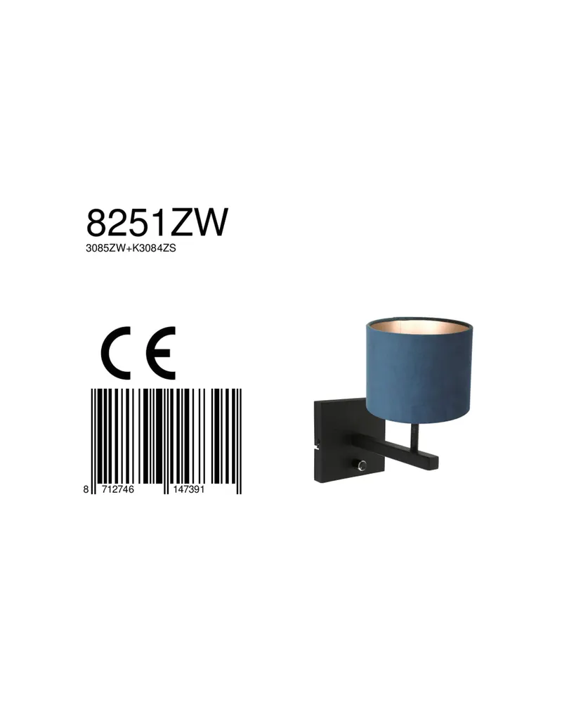Stang Wandleuchte mit E27-Fassung und Lesearm in Blau, Schwarz, Ansicht 14