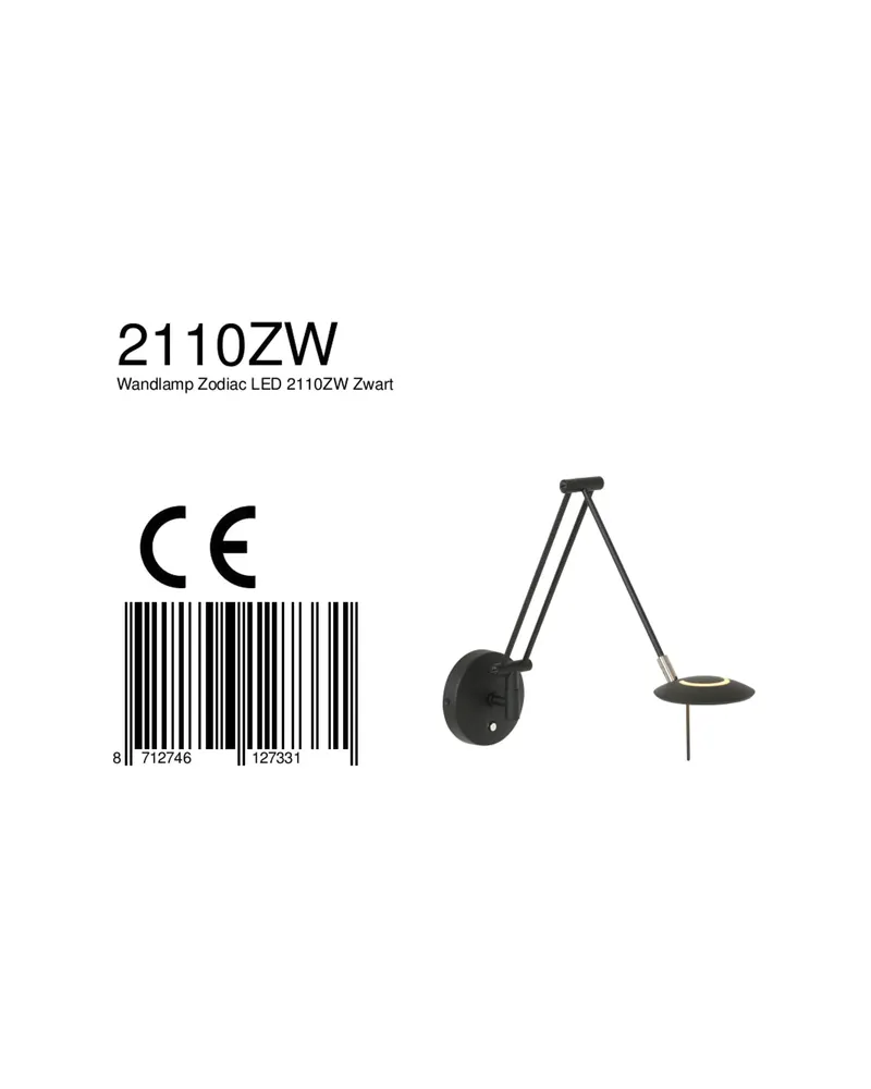 Steinhauer Zodiac LED Wandleuchte mit verstellbarem Lesearm in Schwarz, Ansicht 17