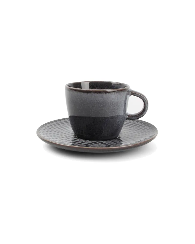 Stitch Mokkatasse mit Untertasse aus Steinzeug, reaktive Glasur, Grau