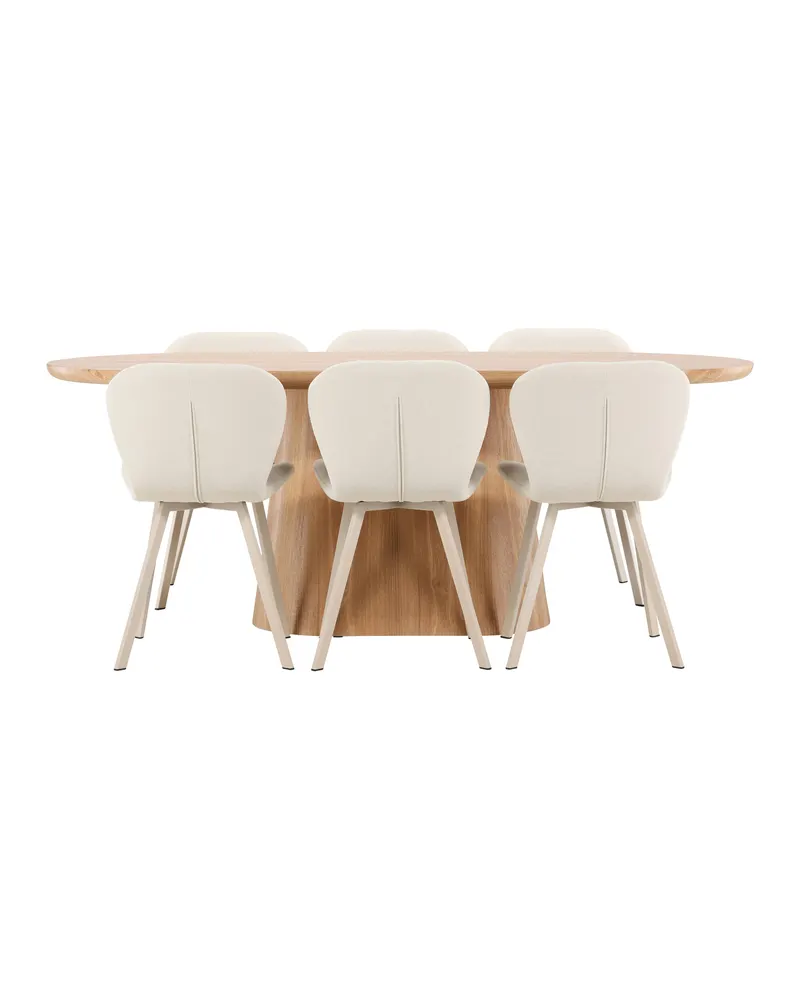 Stjärnö & Lilja Essgruppe: ovaler Esstisch mit Stühlen, 7-teilig, Natur, Beige