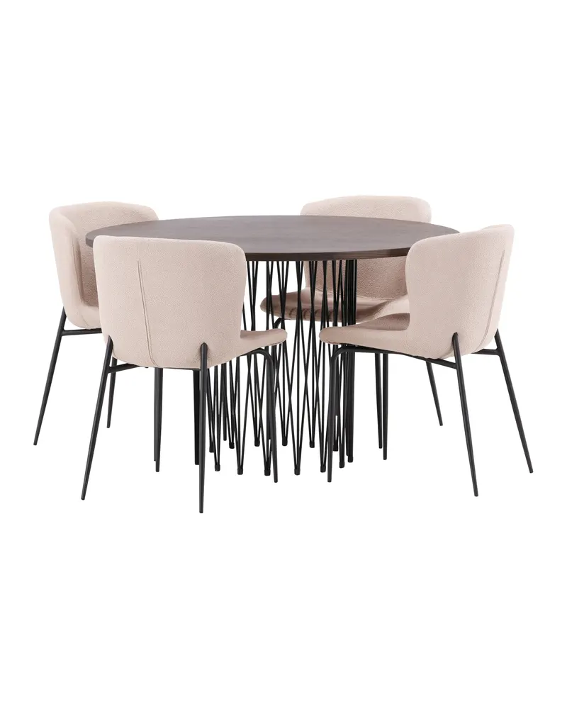 Stone & Modesto Essgruppe mit rundem Esstisch und 4 Bouclé-Stühlen in Beige, Gestell Schwarz, Ansicht 7