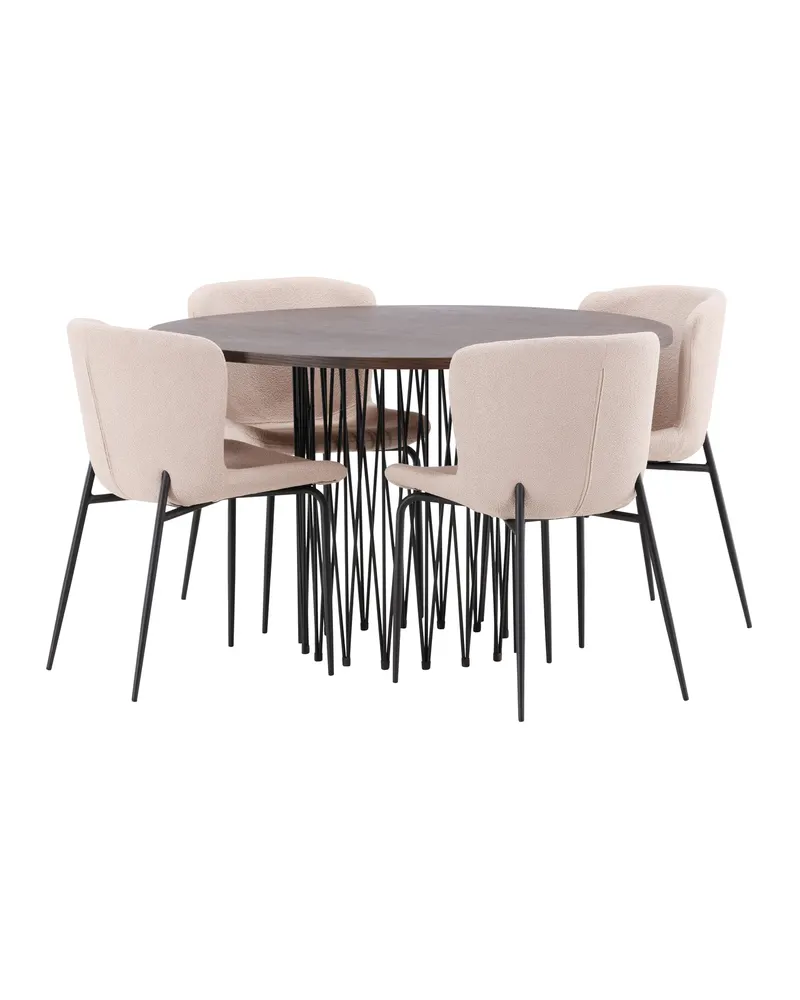 Stone & Modesto Essgruppe mit rundem Esstisch und 4 Bouclé-Stühlen in Beige, Gestell Schwarz, Ansicht 8