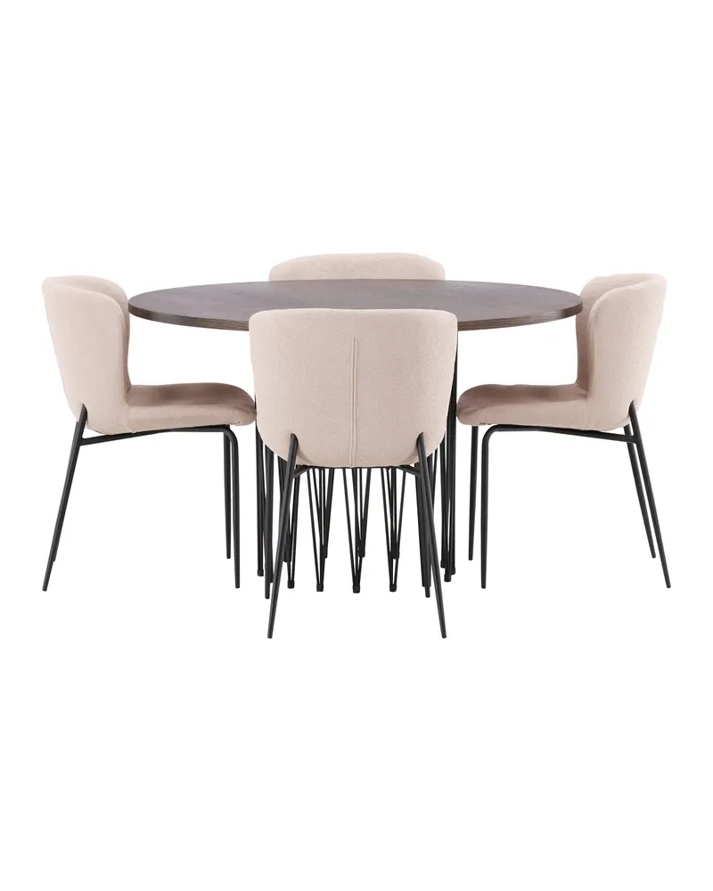 Stone & Modesto Essgruppe mit rundem Esstisch und 4 Bouclé-Stühlen in Beige, Gestell Schwarz, Ansicht 9