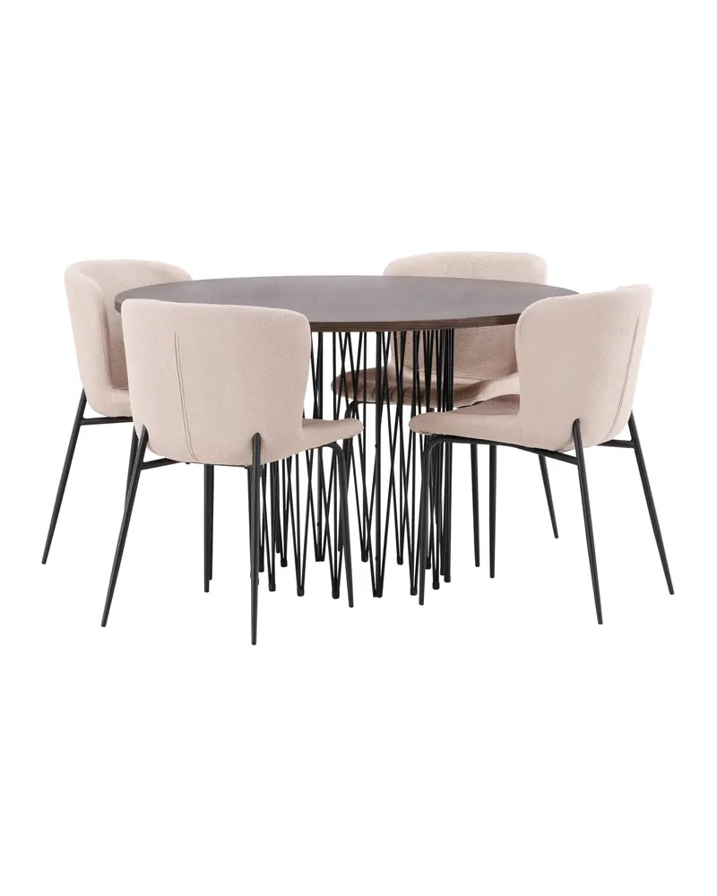 Stone & Modesto Essgruppe mit rundem Esstisch und 4 Bouclé-Stühlen in Beige, Gestell Schwarz, Ansicht 10