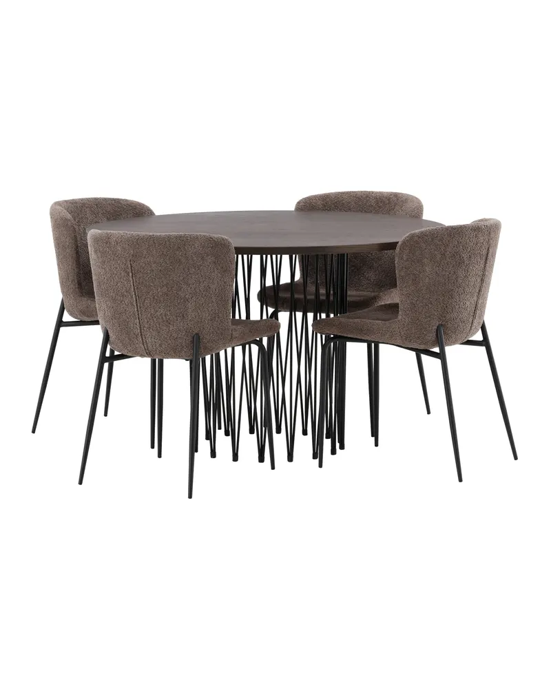 Stone & Modesto Essgruppe mit rundem Esstisch und 4 Bouclé-Stühlen in Braun, Gestell Schwarz, Ansicht 7