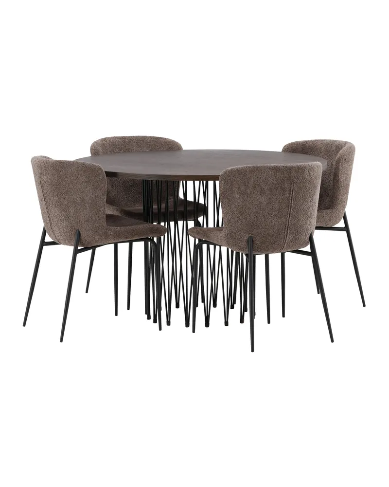 Stone & Modesto Essgruppe mit rundem Esstisch und 4 Bouclé-Stühlen in Braun, Gestell Schwarz, Ansicht 8