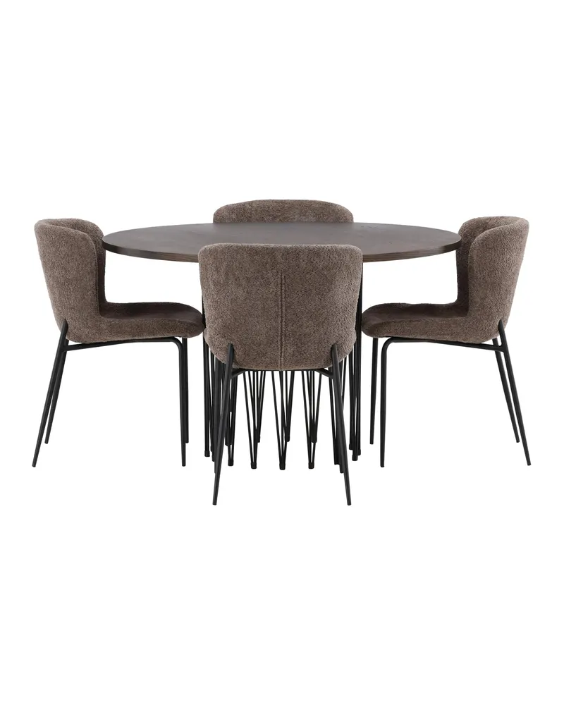 Stone & Modesto Essgruppe mit rundem Esstisch und 4 Bouclé-Stühlen in Braun, Gestell Schwarz, Ansicht 9