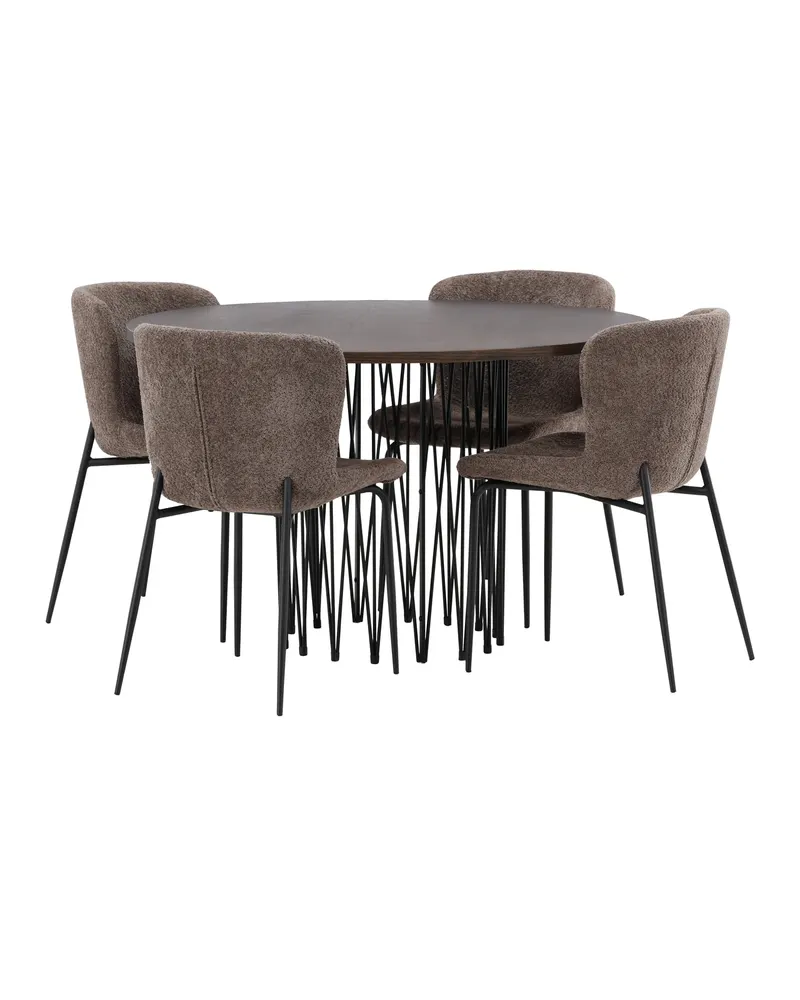 Stone & Modesto Essgruppe mit rundem Esstisch und 4 Bouclé-Stühlen in Braun, Gestell Schwarz, Ansicht 10