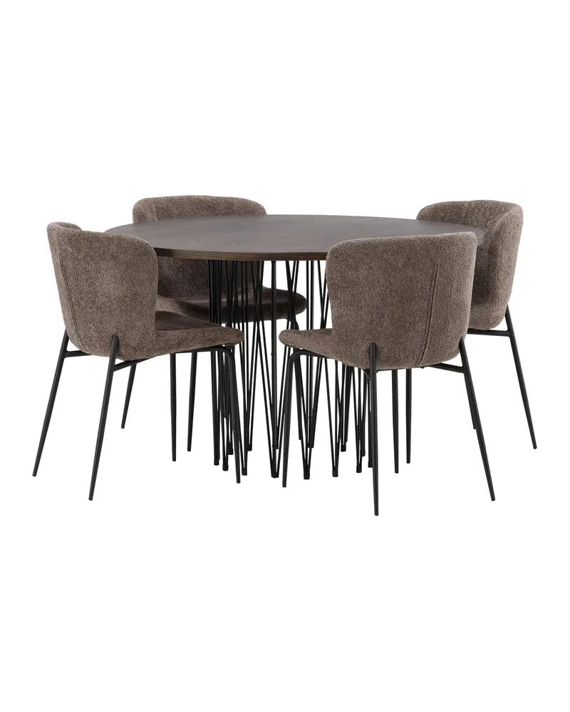 Stone & Modesto Essgruppe mit rundem Esstisch und 4 Bouclé-Stühlen in Braun, Gestell Schwarz, Ansicht 11