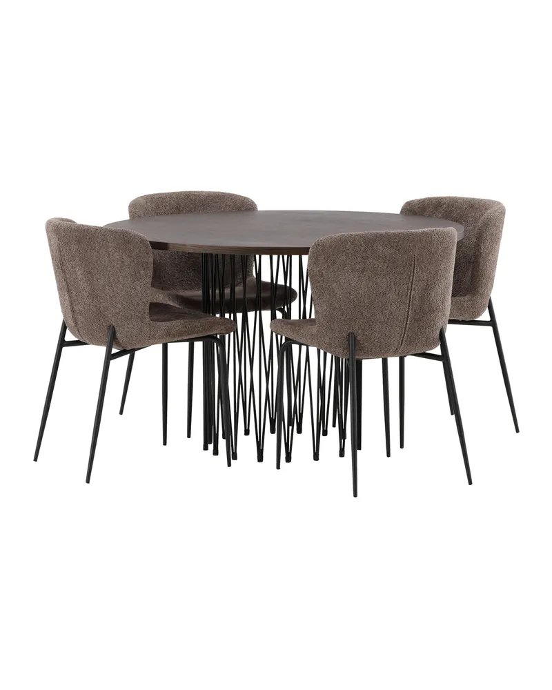 Stone & Modesto Essgruppe mit rundem Esstisch und 4 Bouclé-Stühlen in Braun, Gestell Schwarz, Ansicht 12