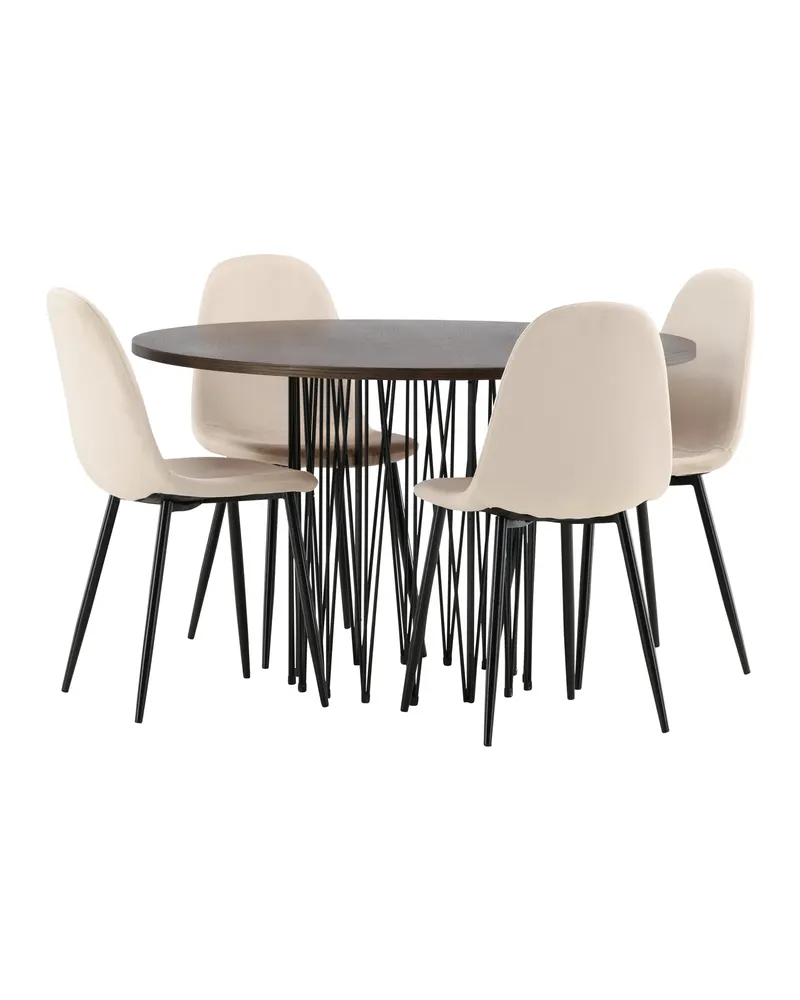 Stone & Polar Essgruppe mit rundem Esstisch und 4 Samtstühlen in Beige, Gestell Schwarz, Ansicht 8