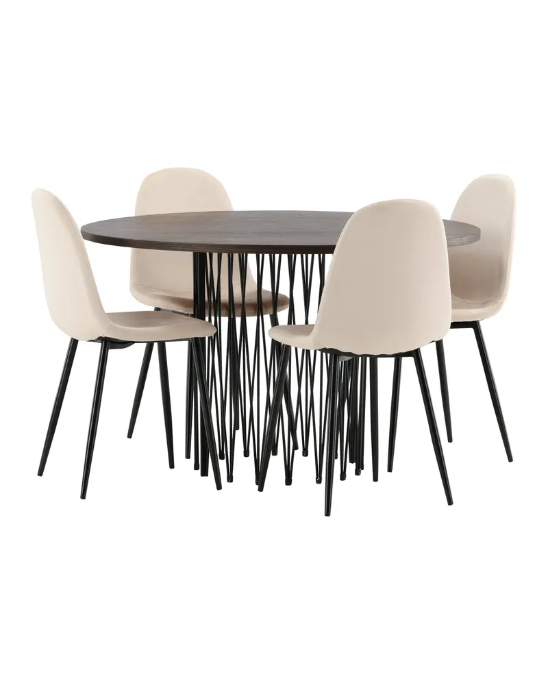 Stone & Polar Essgruppe mit rundem Esstisch und 4 Samtstühlen in Beige, Gestell Schwarz, Ansicht 11