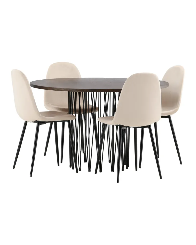 Stone & Polar Essgruppe mit rundem Esstisch und 4 Samtstühlen in Beige, Gestell Schwarz, Ansicht 12