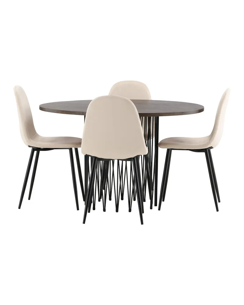 Stone & Polar Essgruppe mit rundem Esstisch und 4 Samtstühlen in Beige, Gestell Schwarz, Ansicht 6