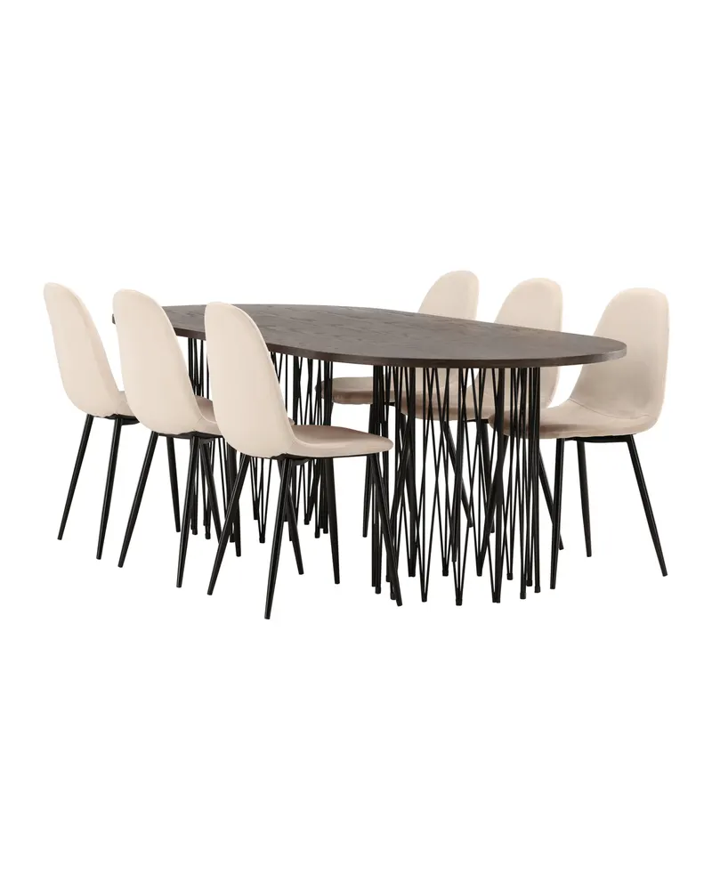 Stone & Polar Essgruppe mit ovalem Esstisch und 6 Samtstühlen in Beige, Gestell Schwarz, Ansicht 6