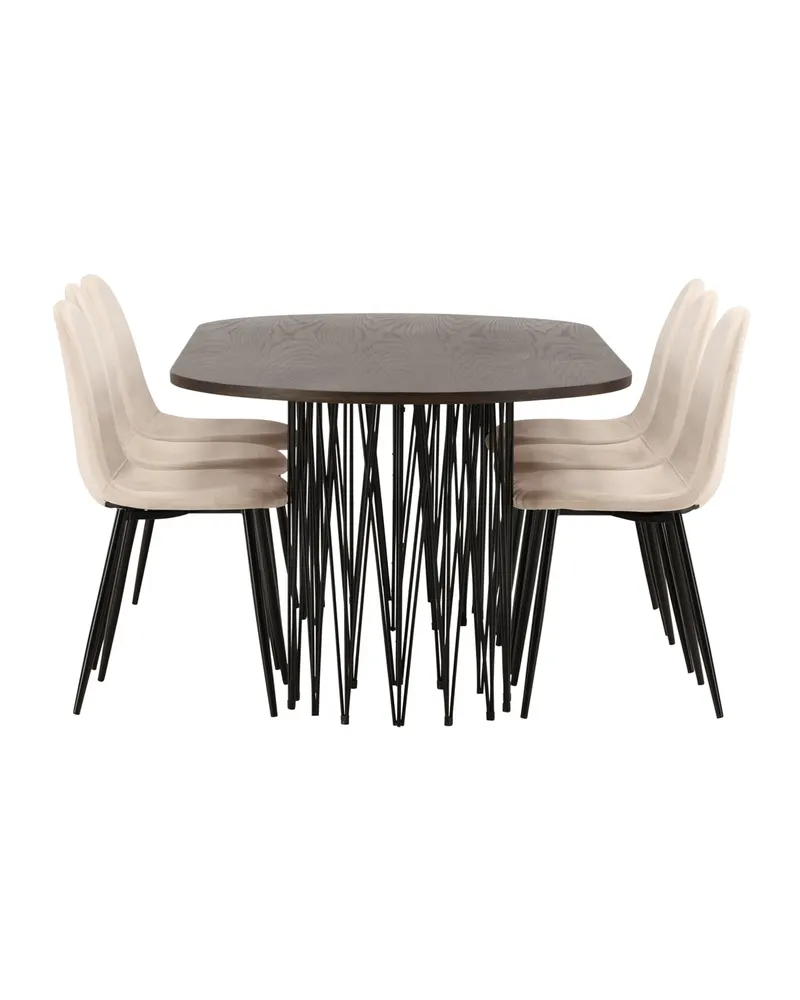 Stone & Polar Essgruppe mit ovalem Esstisch und 6 Samtstühlen in Beige, Gestell Schwarz, Ansicht 7