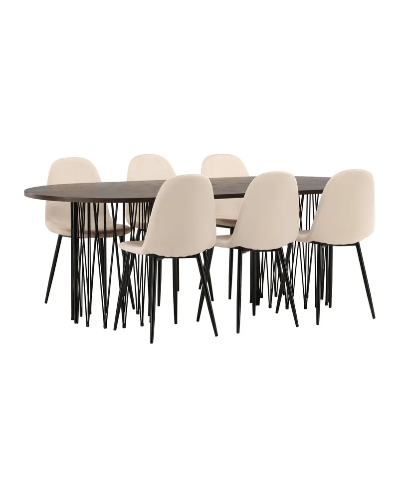 Stone & Polar Essgruppe mit ovalem Esstisch und 6 Samtstühlen in Beige, Gestell Schwarz, Ansicht 9