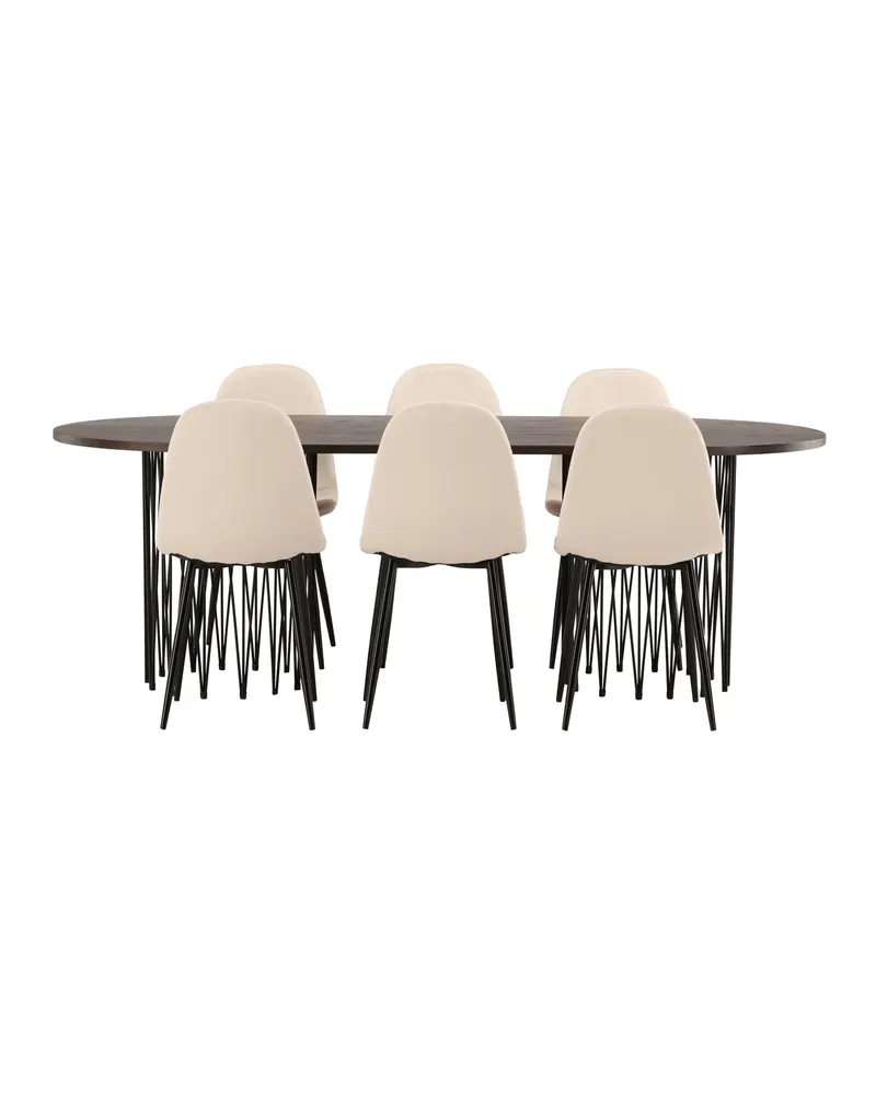 Stone & Polar Essgruppe mit ovalem Esstisch und 6 Samtstühlen in Beige, Gestell Schwarz, Ansicht 10