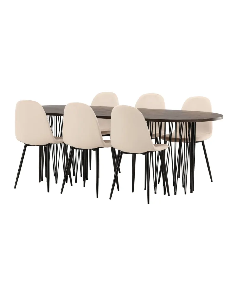Stone & Polar Essgruppe mit ovalem Esstisch und 6 Samtstühlen in Beige, Gestell Schwarz, Ansicht 11