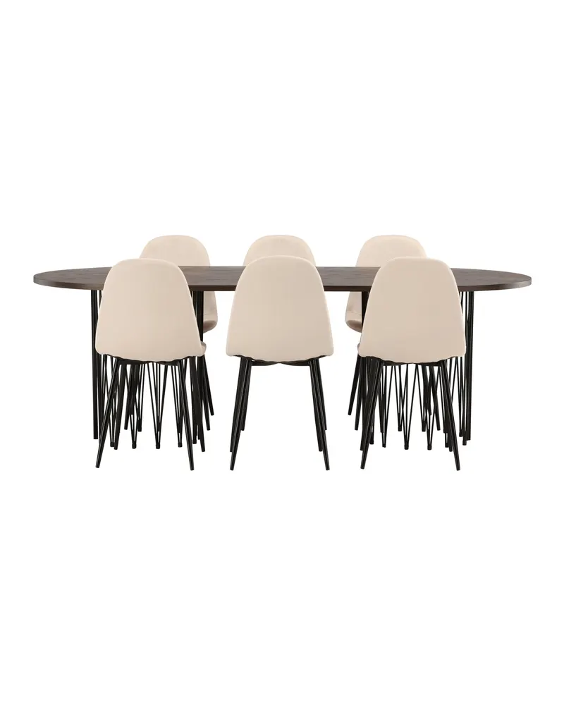 Stone & Polar Essgruppe mit ovalem Esstisch und 6 Samtstühlen in Beige, Gestell Schwarz, Ansicht 2