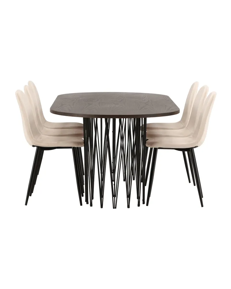 Stone & Polar Essgruppe mit ovalem Esstisch und 6 Samtstühlen in Beige, Gestell Schwarz, Ansicht 4