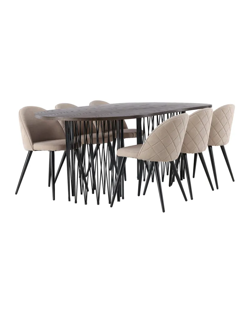 Stone & Velvet Essgruppe mit ovalem Esstisch und 6 Polsterstühlen in Beige, Gestell Schwarz, Ansicht 8
