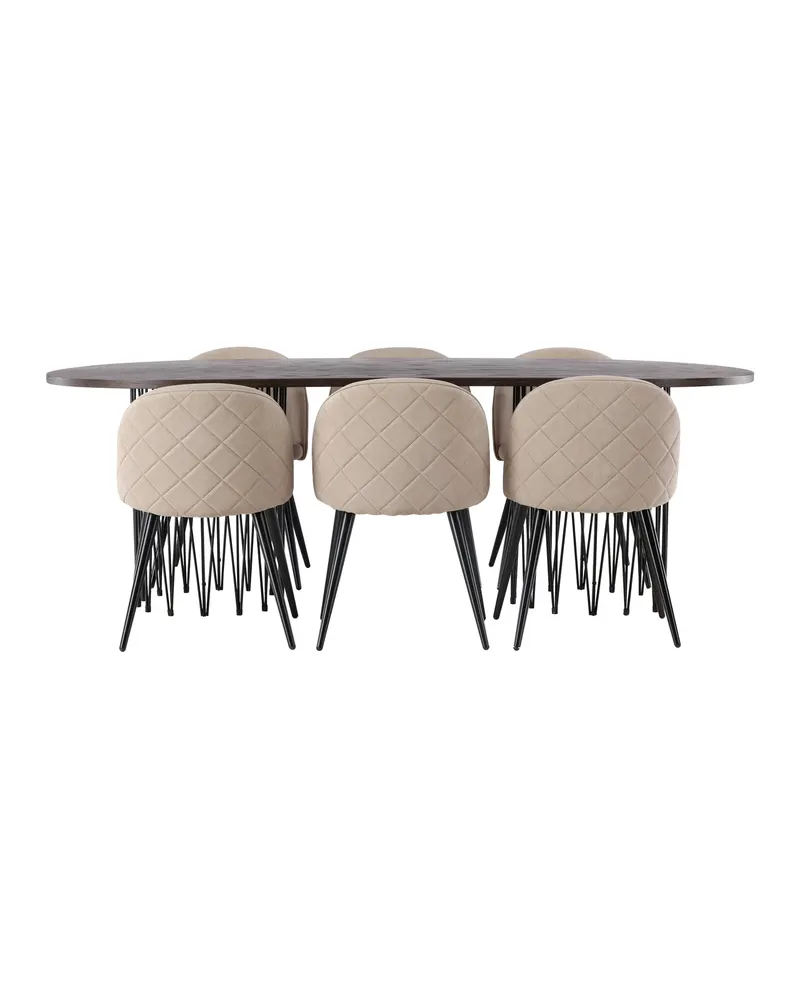 Stone & Velvet Essgruppe mit ovalem Esstisch und 6 Polsterstühlen in Beige, Gestell Schwarz, Ansicht 10