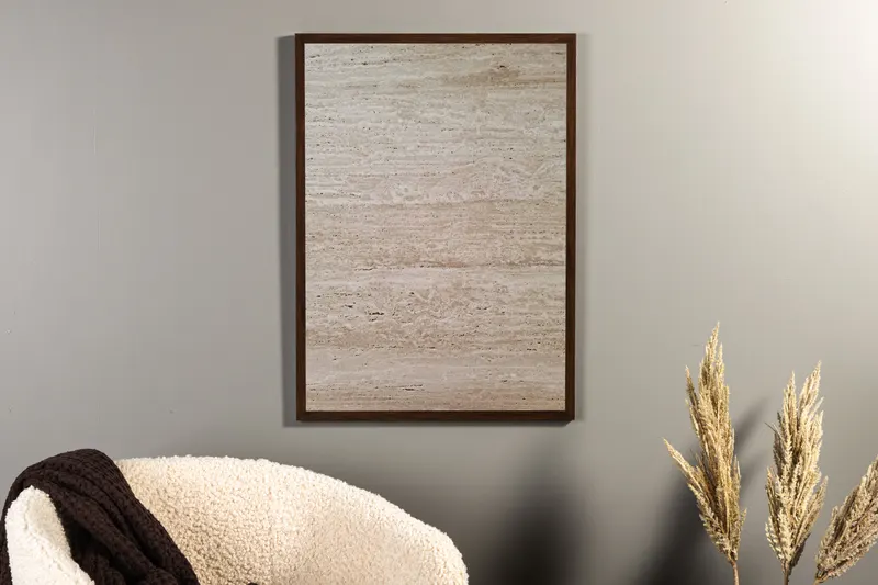 Stone wall Poster mit Steinoberfläche in Nahaufnahme in 70 × 50 cm, im Wohnraum, Ansicht 2