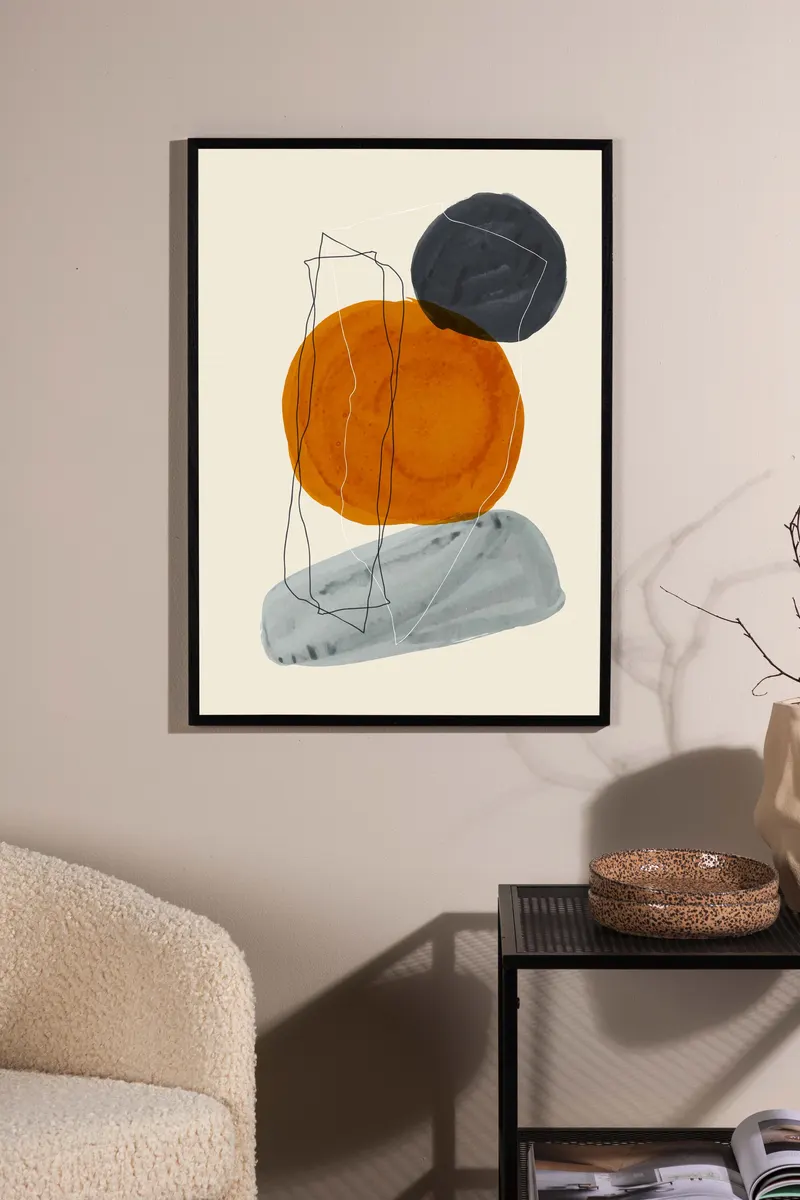 Stones Poster mit gestapelten Steinformen und Linienzeichnung, Beige